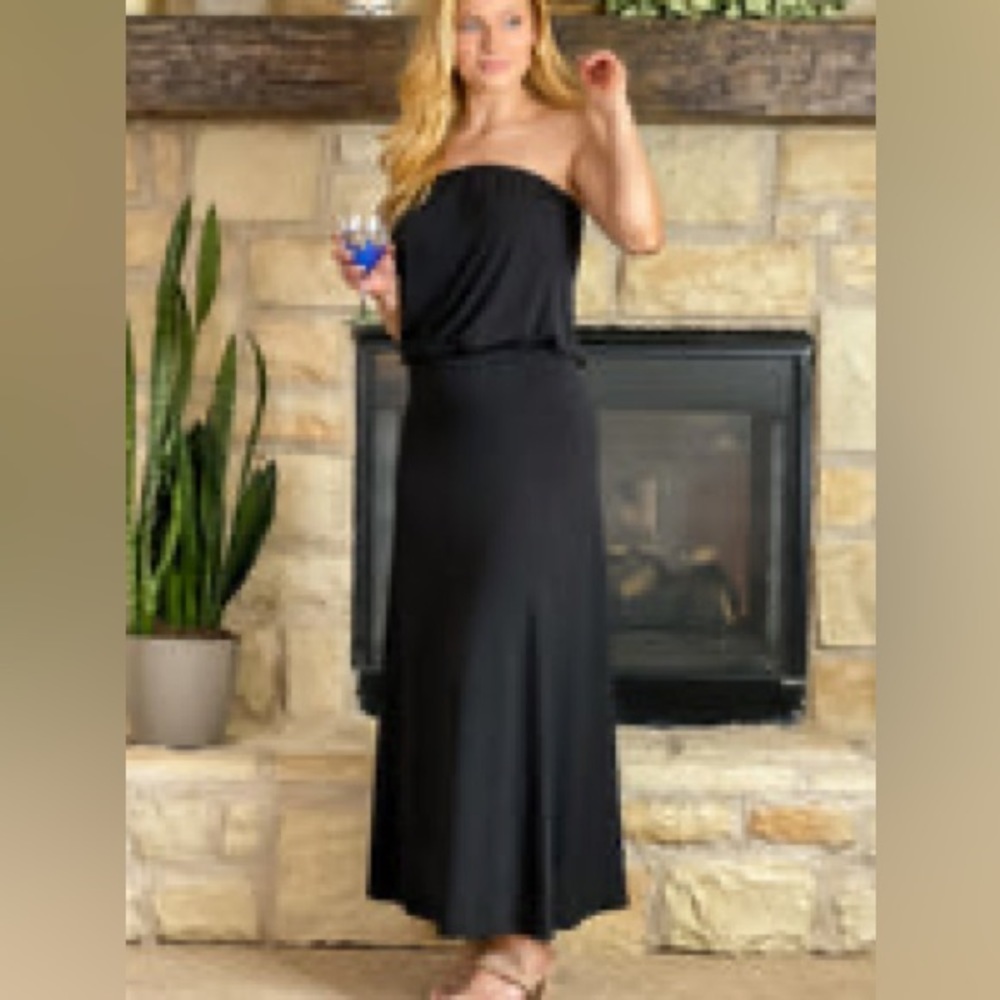 S-Twelve Strapless Jersey Maxi Black Flowy Dress M/L